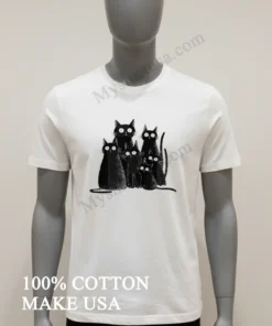 Six Black Cats With Big Eyes Artistic Drawing funny america t-shirts