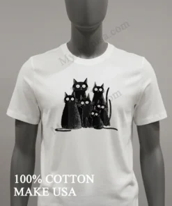 Six Black Cats With Big Eyes Artistic Drawing funny america t-shirts