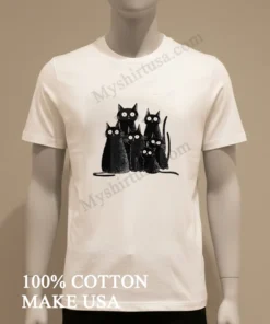 Six Black Cats With Big Eyes Artistic Drawing funny america t-shirts