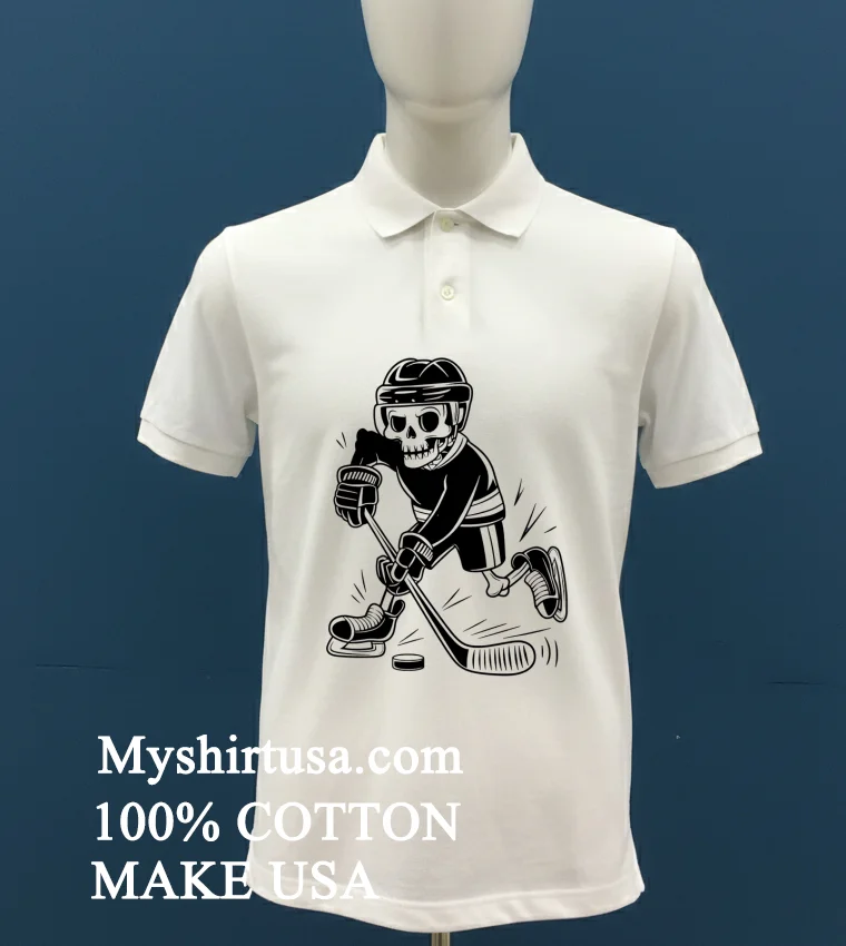 Skeleton Playing Ice Hockey Sport Graphic Shirt White T Shirt 1