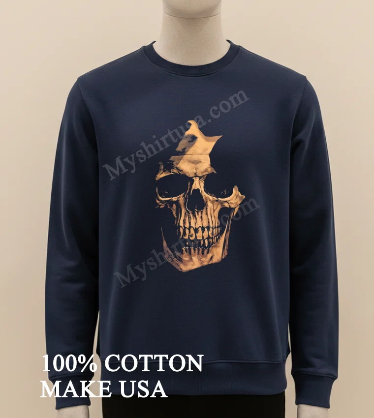 Skull With Nasal Cavity And Teeth Detailed Graphic Shirt Long Sleve Shirt