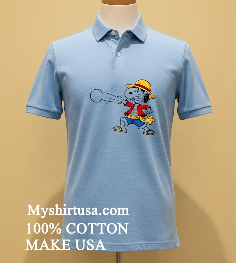 Snoopy As Luffy Gum Gum Cartoon Shirt Blue Shirt