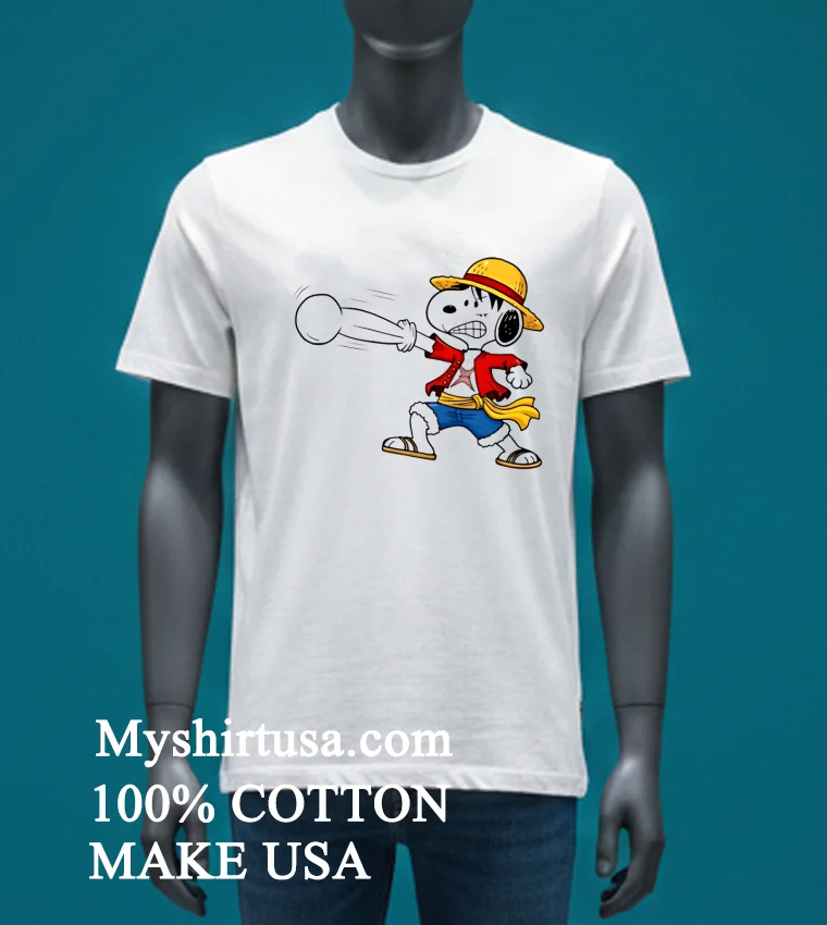 Snoopy As Luffy Gum Gum Cartoon Shirt - white-t-shirt Snoopy As Luffy Gum Gum Cartoon Shirt White T Shirt 3