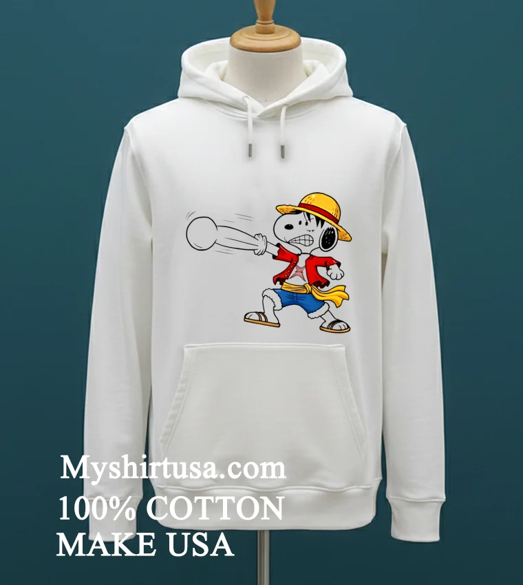 Snoopy As Luffy Gum Gum Cartoon Shirt White T Shirt