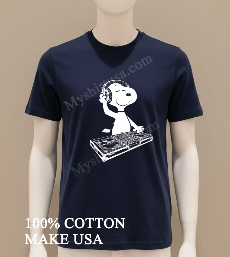 Snoopy Dj Mixing Music On Turntable Graphic Shirt Navy Shirt