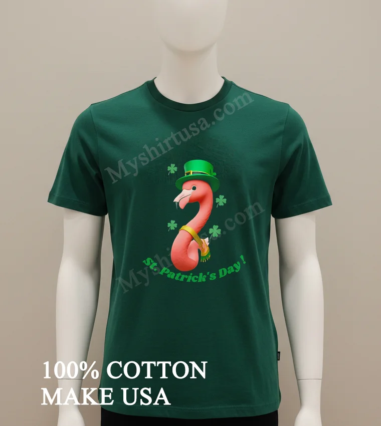 St Patricks Day Pink Flamingo Wearing Leprechaun Hat Shamrocks Shirt Green Shirt