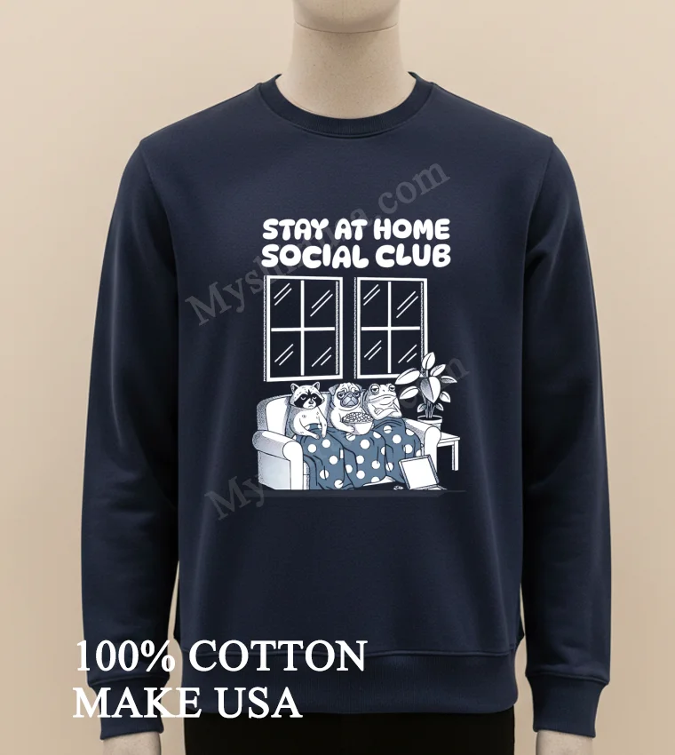 Stay At Home Social Club Raccoon Pug Frog On Sofa Shirt Long Sleve Shirt