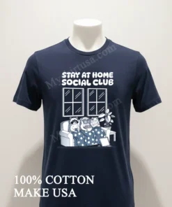 Stay At Home Social Club Raccoon Pug Frog On Sofa funny america t-shirts