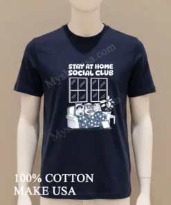 Stay At Home Social Club Raccoon Pug Frog On Sofa funny america t-shirts