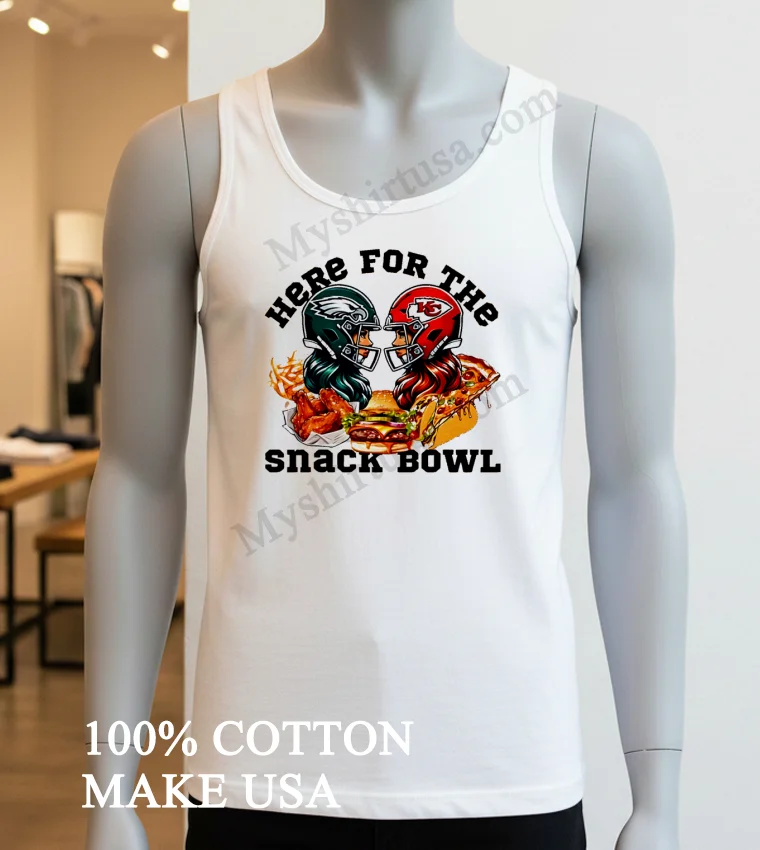 Super Bowl 2025 Kansas City Vs Philadelphia Eagles Here For The Snacks Bowl funny america t-shirts - white-t-shirt Super Bowl 2025 Kansas City Vs Philadelphia Eagles Here For The Snacks Bowl Shirt White T Shirt 3