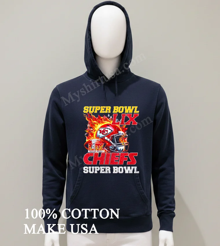 Super Bowl 2025 Lix Champions Helmet On Fire Chiefs Shirt Balck Shirt