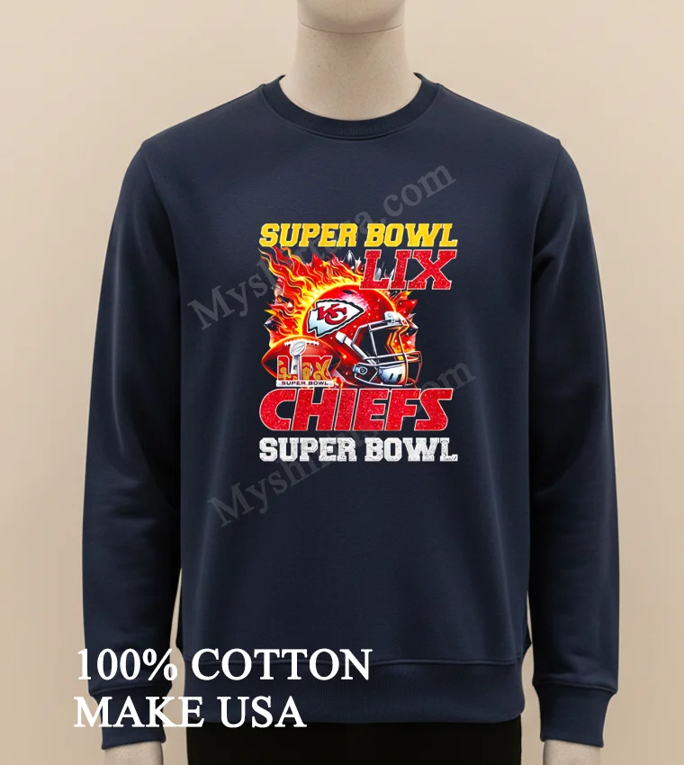 Super Bowl 2025 Lix Champions Helmet On Fire Chiefs funny america t-shirts - long sleve shirt Super Bowl 2025 Lix Champions Helmet On Fire Chiefs Shirt Long Sleve Shirt