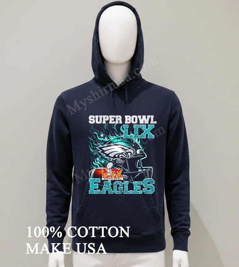 Super Bowl 2025 Lix Champions Helmet On Fire Eagles Shirt Balck Shirt