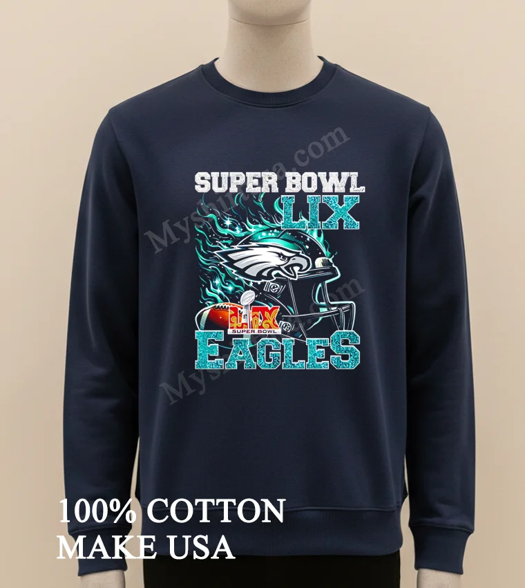 Super Bowl 2025 Lix Champions Helmet On Fire Eagles funny america t-shirts - long sleve shirt Super Bowl 2025 Lix Champions Helmet On Fire Eagles Shirt Long Sleve Shirt
