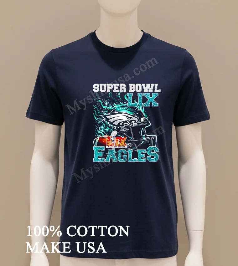 Super Bowl 2025 Lix Champions Helmet On Fire Eagles Shirt Navy Shirt