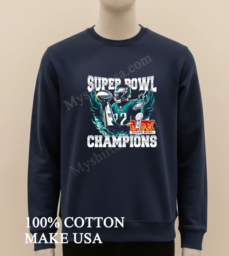 Super Bowl 2025 Lix Champions Number 22 Eagles Shirt Long Sleve Shirt