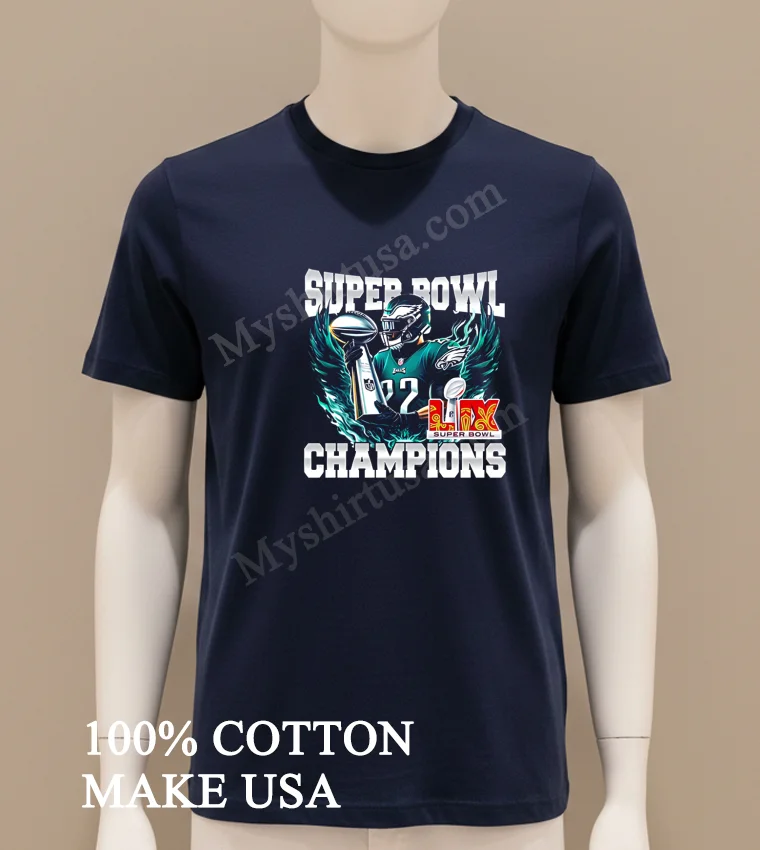 Super Bowl 2025 Lix Champions Number 22 Eagles funny america t-shirts - navy-shirt Super Bowl 2025 Lix Champions Number 22 Eagles Shirt Navy Shirt