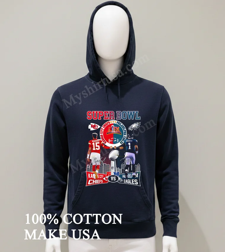 Super Bowl Kansas City Chiefs X Philadelphia Eagles Signature 2025 Shirt Balck Shirt