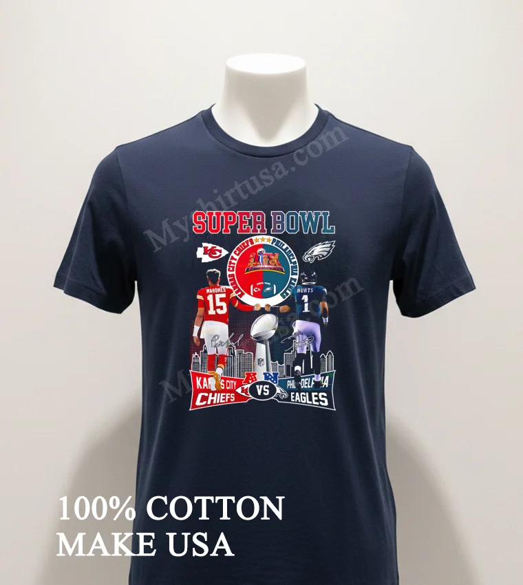 Super Bowl Kansas City Chiefs X Philadelphia Eagles Signature 2025 funny america t-shirts - navy-shirt Super Bowl Kansas City Chiefs X Philadelphia Eagles Signature 2025 Shirt Navy Shirt 1