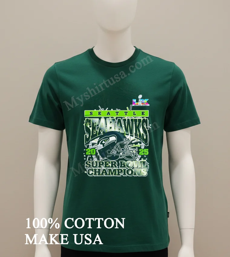 Super Bowl Lix 2025 Seattle Seahawks Super Bowl Champions Football Helmet funny america t-shirts - green-shirt Super Bowl Lix 2025 Seattle Seahawks Super Bowl Champions Football Helmet Shirt Green Shirt