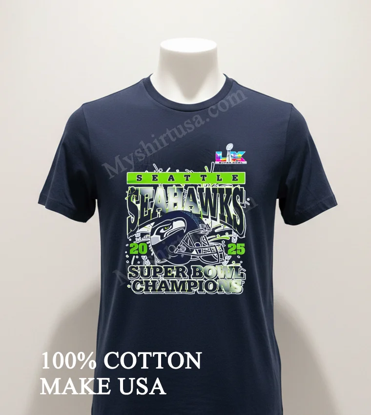Super Bowl Lix 2025 Seattle Seahawks Super Bowl Champions Football Helmet Shirt Navy Shirt 1