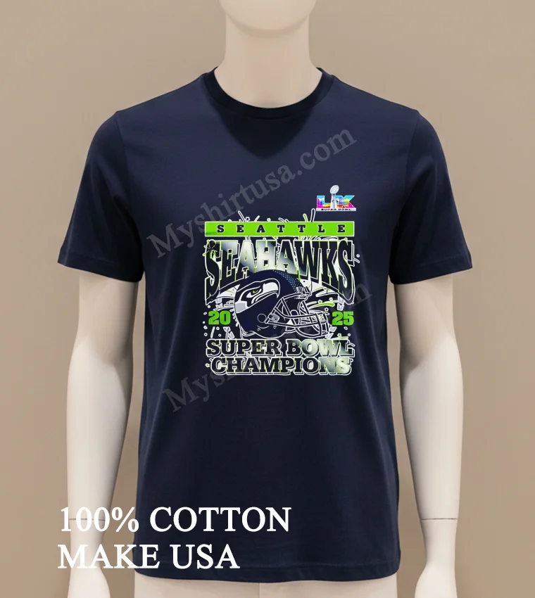 Super Bowl Lix 2025 Seattle Seahawks Super Bowl Champions Football Helmet Shirt Navy Shirt