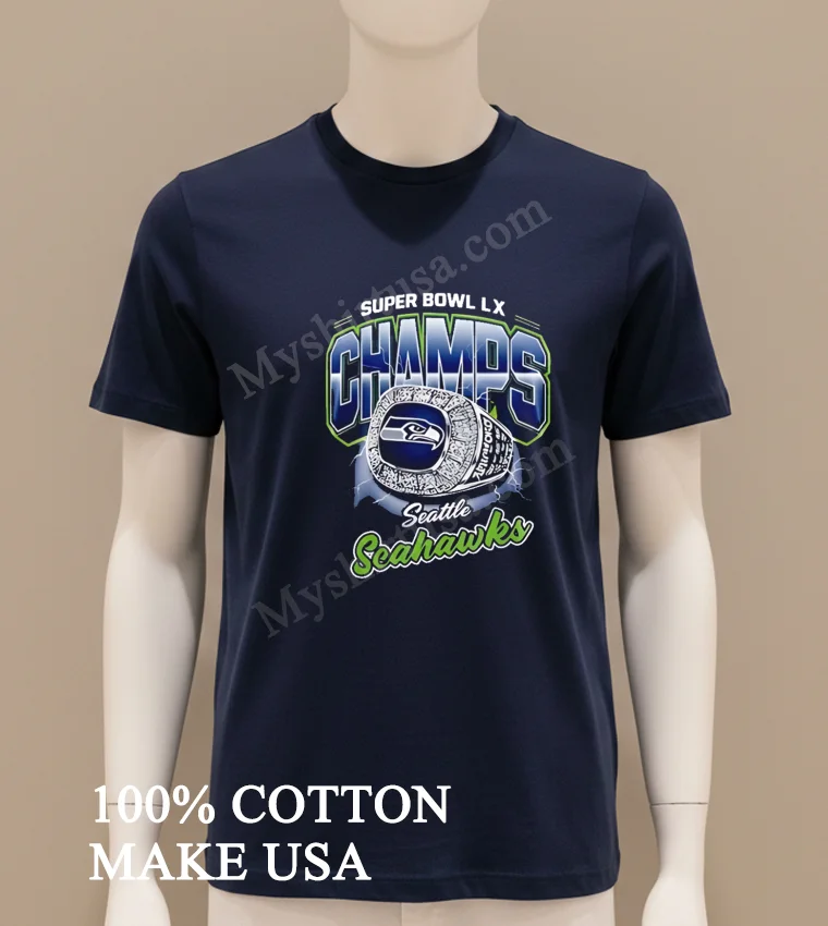 Super Bowl Lx Champs Seattle Seahawks Championship Ring Lightning Graphic Shirt Navy Shirt