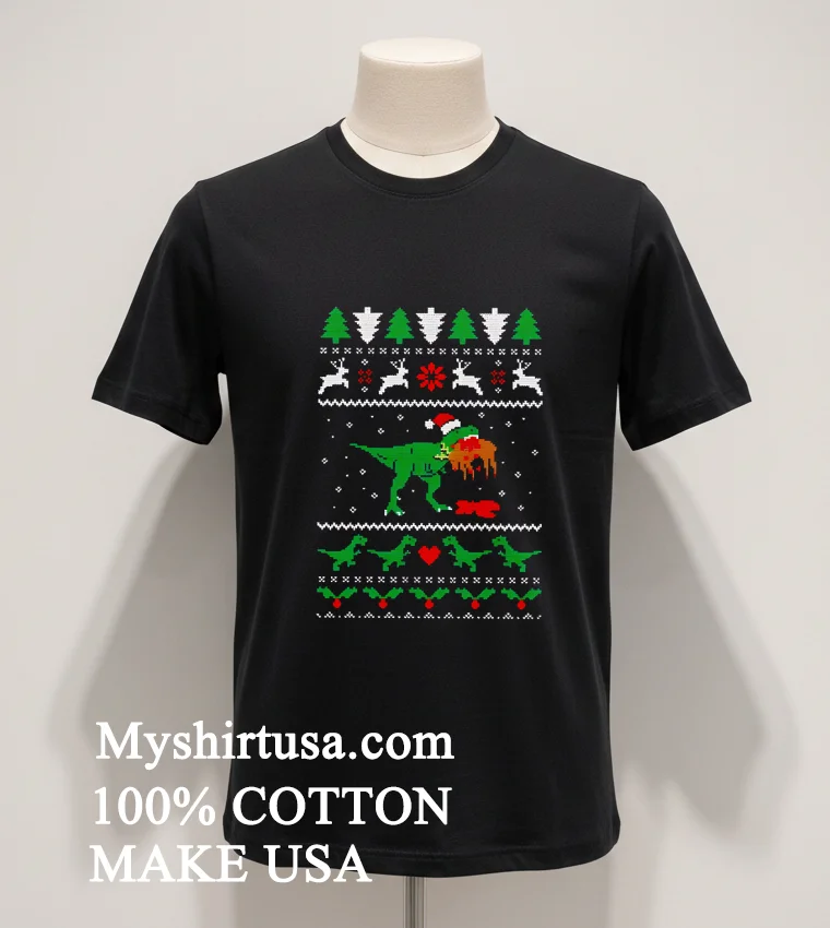 T Rex Eating Reindeer Jurassic Christmas Shirt - balck-shirt T Rex Eating Reindeer Jurassic Christmas Shirt Balck Shirt