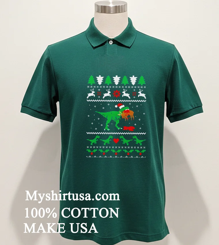 T Rex Eating Reindeer Jurassic Christmas Shirt Green Shirt