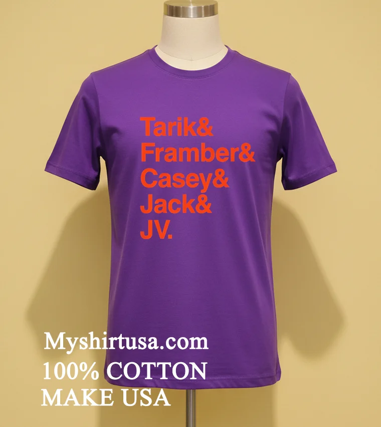 Tarik Framber Casey Jack Jv Names List Orange Helvetica funny america t-shirts - purple-shirt Tarik Framber Casey Jack Jv Names List Orange Helvetica Shirt Purple Shirt