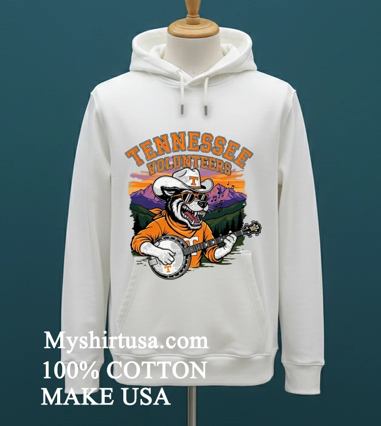 Tennessee Volunteers Mascot Wolf Plays The Guitar Shirt - white-t-shirt Tennessee Volunteers Mascot Wolf Plays The Guitar Shirt White T Shirt 1