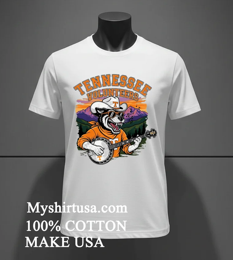 Tennessee Volunteers Mascot Wolf Plays The Guitar Shirt - white-t-shirt Tennessee Volunteers Mascot Wolf Plays The Guitar Shirt White T Shirt 3