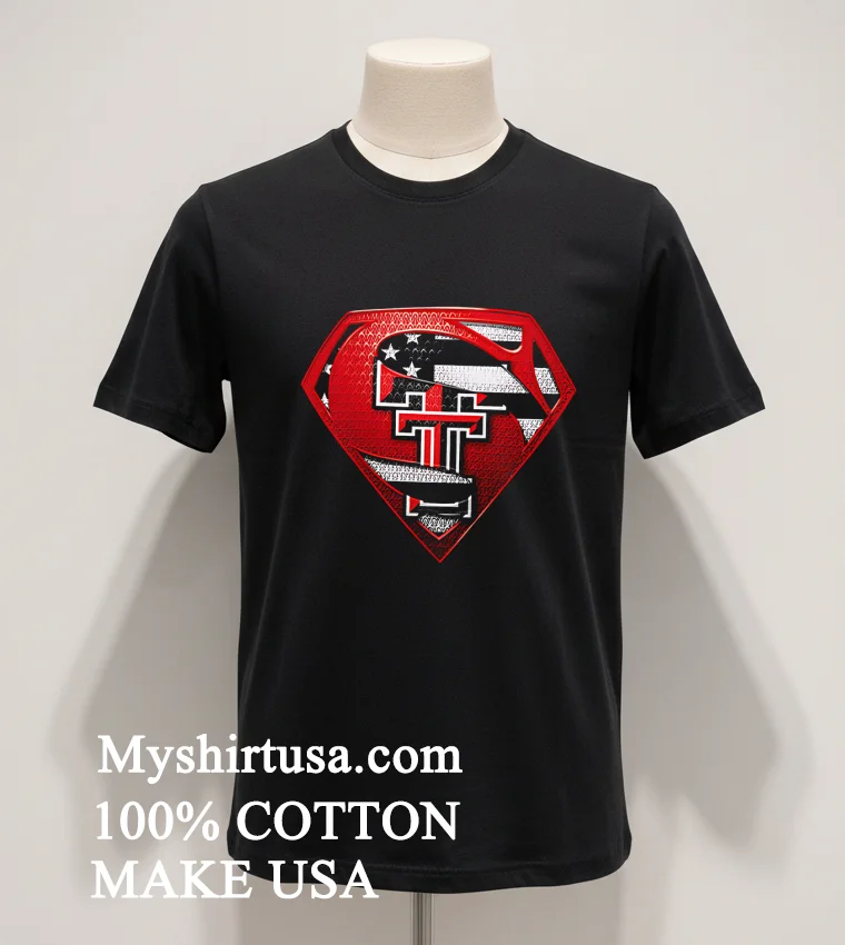 Texas Tech Red Raiders Superman American Flag Shirt Balck Shirt