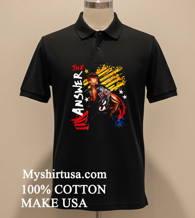 The Answer Allen Iverson Philadelphia 76ers Graphic Art T Shirt Balck Shirt 1