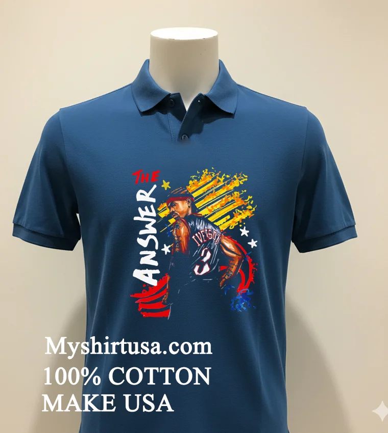 The Answer Allen Iverson Philadelphia 76ers Graphic Art T Shirt Navy Shirt 1