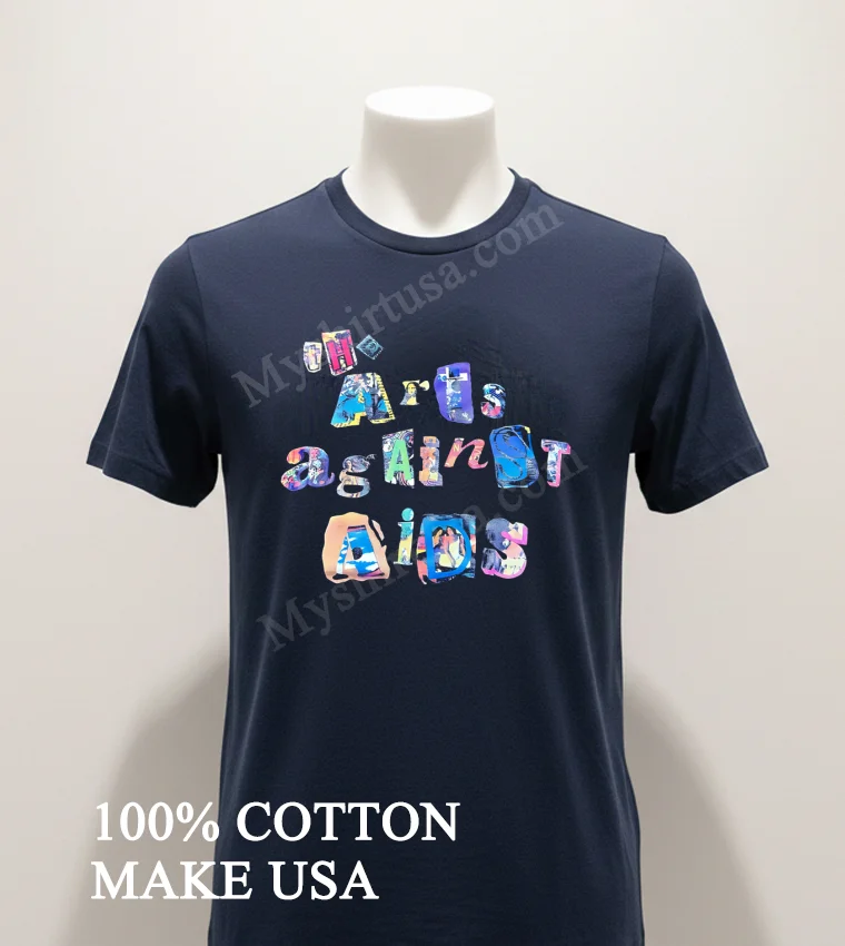 The Arts Against Aids Colorful Ransom Note funny america t-shirts - navy-shirt The Arts Against Aids Colorful Ransom Note Shirt Navy Shirt 1