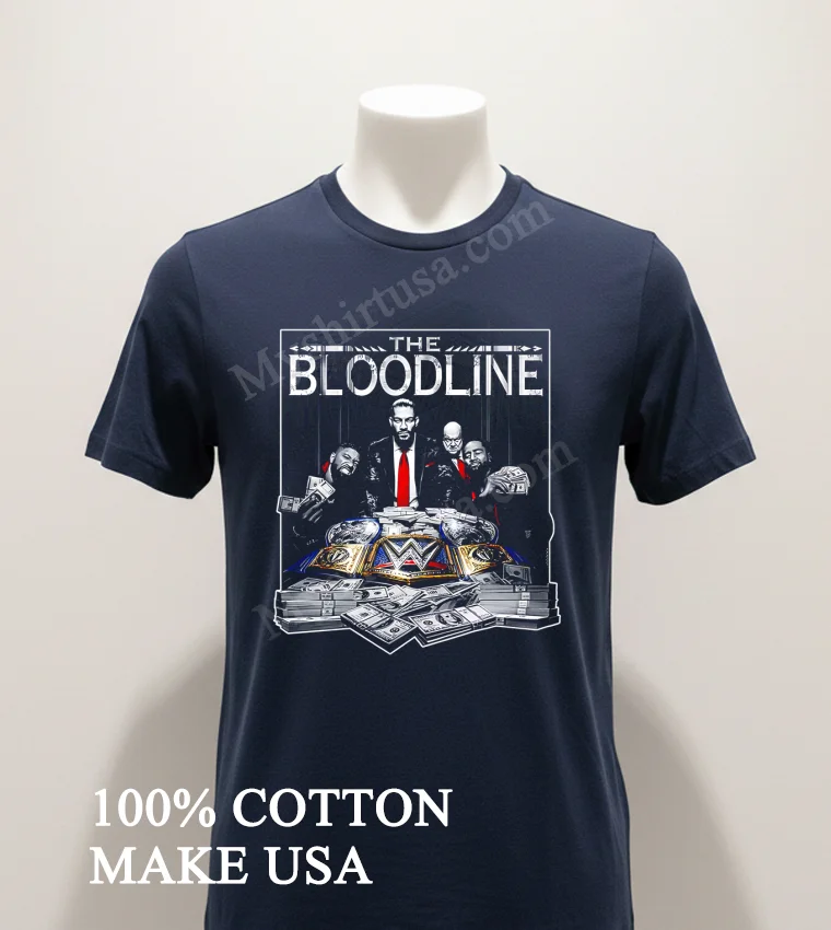 The Bloodline Roman Reigns Paul Heyman Usos Money Championship funny america t-shirts - navy-shirt The Bloodline Roman Reigns Paul Heyman Usos Money Championship Shirt Navy Shirt 1
