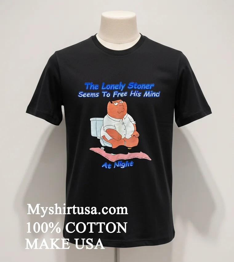 The Lonely Stoner Seems To Free His Mind At Night Cartoon Shirt Balck Shirt 1