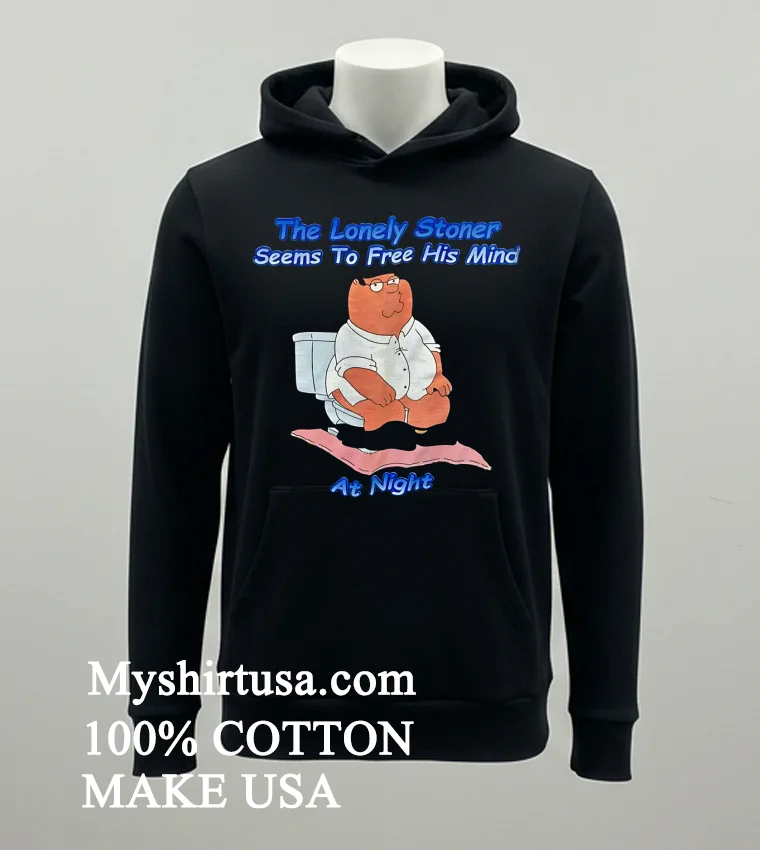 The Lonely Stoner Seems To Free His Mind At Night Cartoon Shirt - balck-shirt The Lonely Stoner Seems To Free His Mind At Night Cartoon Shirt Balck Shirt