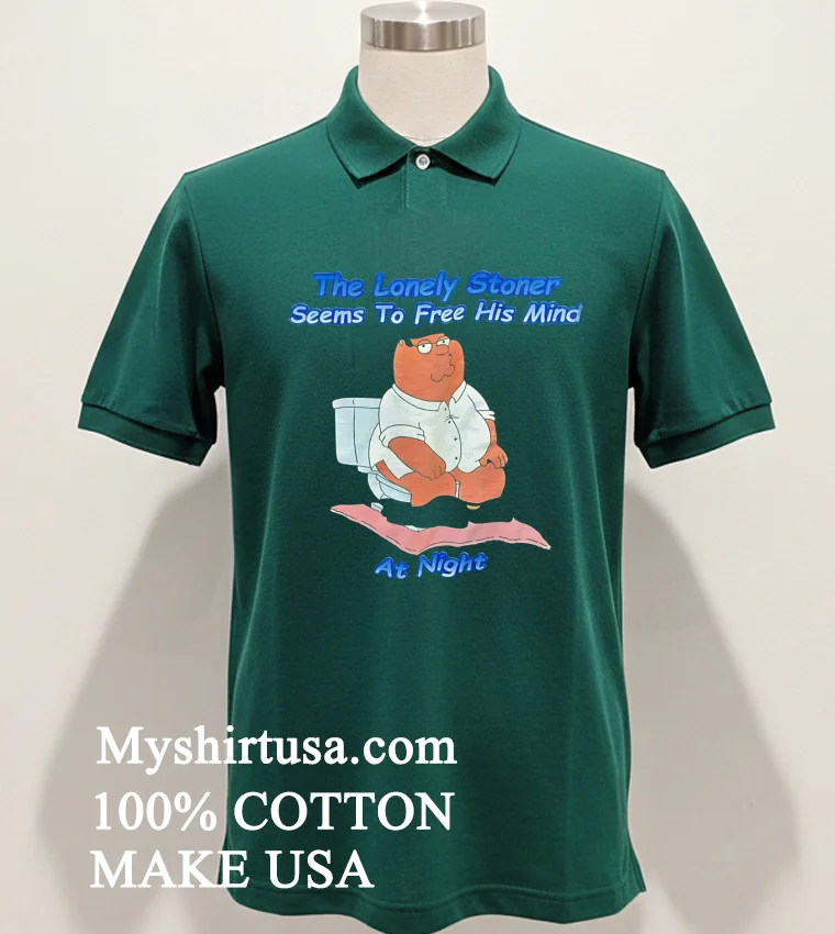 The Lonely Stoner Seems To Free His Mind At Night Cartoon Shirt - green-shirt The Lonely Stoner Seems To Free His Mind At Night Cartoon Shirt Green Shirt