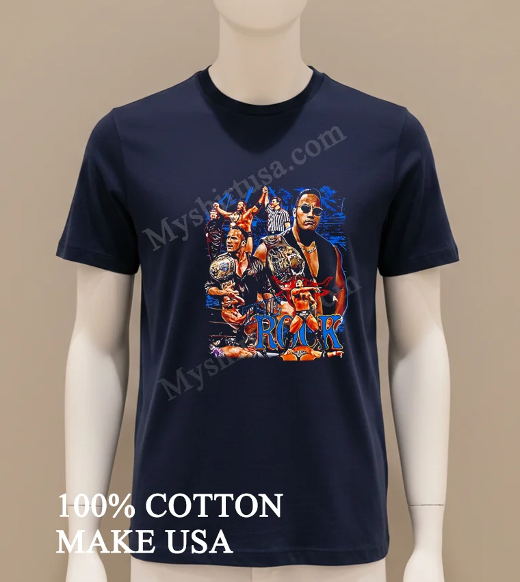The Rock Dwayne Johnson Wwe Champion Wrestling Collage Vintage Shirt Navy Shirt