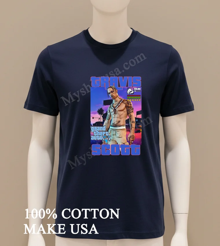 Travis Scots Grand Theft Auto V Video Game Style Shirt Navy Shirt