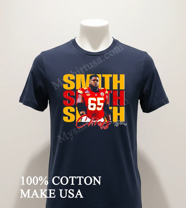Trey Smith 65 Kansas City Chiefs Football Players Super Bowl 2025 Shirt Navy Shirt 1