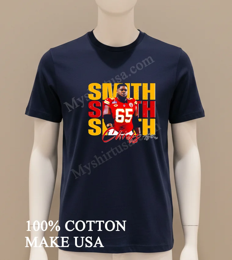 Trey Smith 65 Kansas City Chiefs Football Players Super Bowl 2025 Shirt Navy Shirt
