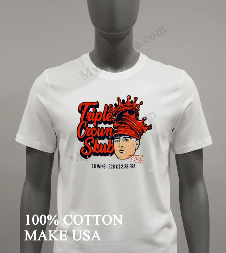 Triple Crown Skubal Detroit Tigers Tarik Skubal Pitcher Stats funny america t-shirts - white-t-shirt Triple Crown Skubal Detroit Tigers Tarik Skubal Pitcher Stats Shirt White T Shirt 2