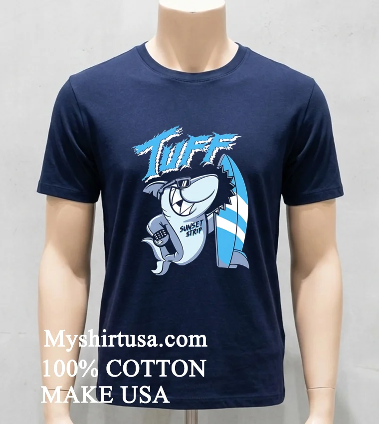 Tuff Sunset Strip Shark Sunglasses Surfboard Graphic Shirt Navy Shirt