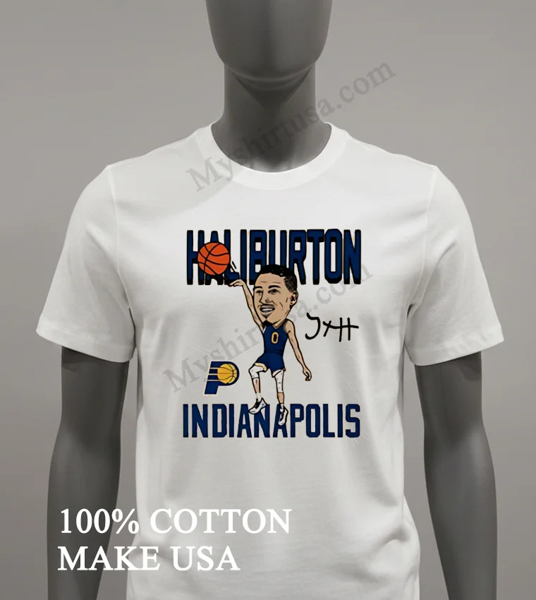 Tyrese Haliburton Indianapolis Pacers Bobblehead Style Graphics funny america t-shirts - white-t-shirt Tyrese Haliburton Indianapolis Pacers Bobblehead Style Graphics Shirt White T Shirt 2