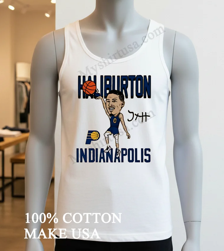 Tyrese Haliburton Indianapolis Pacers Bobblehead Style Graphics funny america t-shirts - white-t-shirt Tyrese Haliburton Indianapolis Pacers Bobblehead Style Graphics Shirt White T Shirt 3