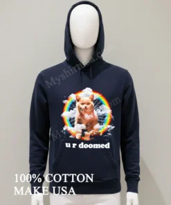 U R Doomed Cat In Clouds Rainbow Space funny america t-shirts