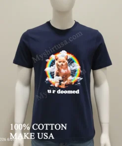 U R Doomed Cat In Clouds Rainbow Space funny america t-shirts